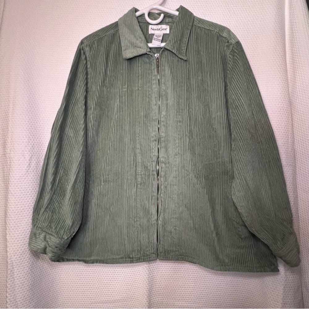 NorthCrest VTG Womens Plus Size 2X (18W/20W) 100% Cotton Green Corduroy Zip Up